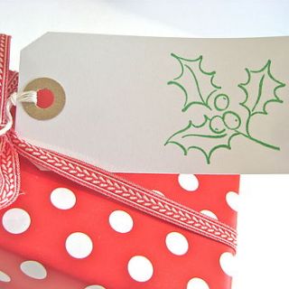 set of five christmas holly gift tags by chapel cards
