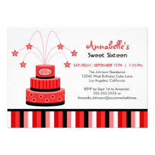 Red and Black 16th Birthday Cake Party Invitation