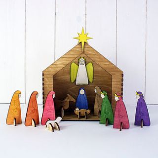 handmade wooden nativity scene by bombus