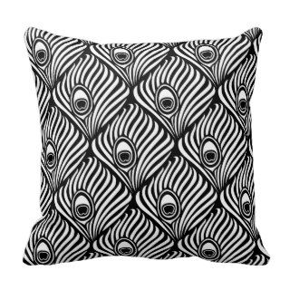 Peacock Feather Pattern in Black and White Throw Pillows