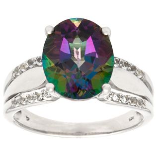 D'sire Sterling Silver Mystic Green Topaz Oval and Cubic Zirconia Ring Pearlz Ocean Gemstone Rings