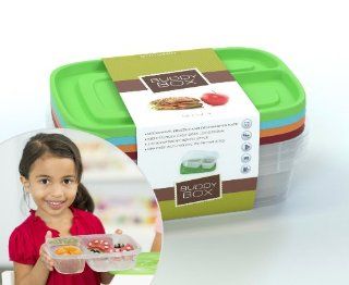 Sunsella Buddy Box's   4 High Quality BPA Free Bento Lunch Boxes   Not Leakproof   Durable Plastic Lunch & Food Storage Containers   Microwave, Freezer & Dishwasher Safe   Meets FDA Standards   Keeps Food Separated, Perfectly Sized Portions, Ch