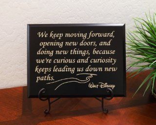 Decorative Carved Wood Sign with Quote "We keep moving forward, opening new doors, and doing new things, because we're curious and curiosity keeps leading us down new paths. Walt Disney" 3D Carved 12"x9" Black   Decorative Plaques