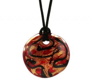 Murano Glass Domed Round Pendant with Satin Cord Necklace —