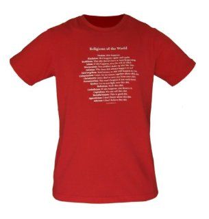 Religions of the World 3X Red Organic T shirt. Atheist. Ridicules rude witty sayings. 
