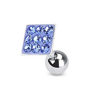 Surgical Steel Tragus/Cartilage Barbell with Multi Paved Blue Square Top 16GA Body Piercing Barbells Jewelry