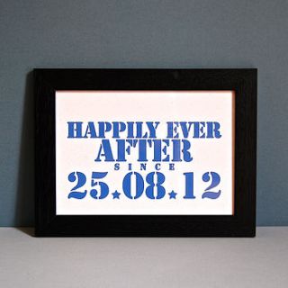 personalised happily ever after unframed date print by ruby wren designs