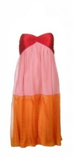 Lbd Laundry by Design Red Pink Orange Chiffon Colorblock Strapless Dress 10