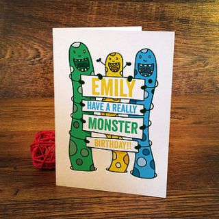 personalised monster birthday card by a is for alphabet