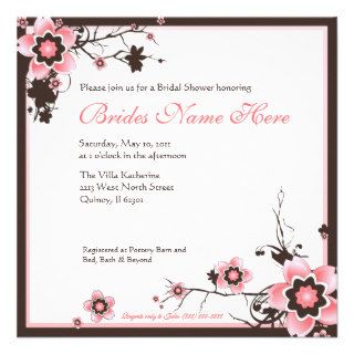 Pink and Brown Cherry Blossom Shower Invitation