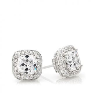 Jean Dousset 3.88ct Cushion Cut and Round Sterling Silver Stud Earrings