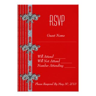 Modern Elegant Diamond Red Wedding RSVP Card
