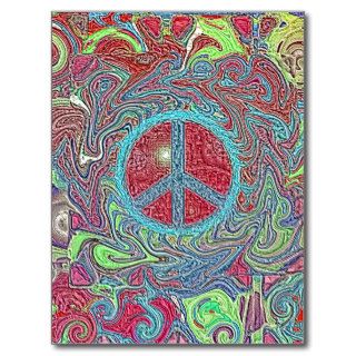 Psychedelic Groovy Trippy Peace Sign Postcards