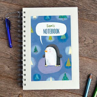 personalised penguin notebook and pen by made by ellis
