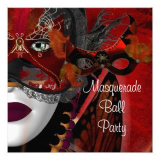 Masquerade Ball Party Mask Black Red Girl 2 Invite