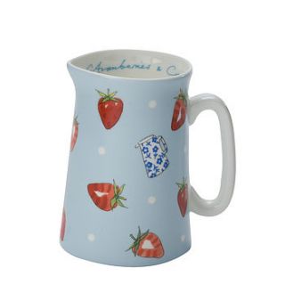 strawberries and cream blue china jug by sophie allport