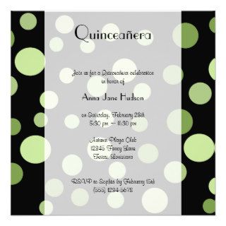 Quinceanera Artistic Chic Retro Dots Spots Green Custom Invitation