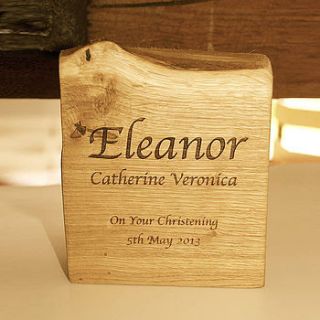 personalised solid oak christening plaque by bespoak