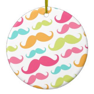 Colorful pink aqua trendy funny mustache pattern christmas tree ornaments