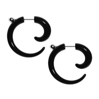 Fake Spiral Black Taper Acrylic Earrings 16 Gauge Studs Wild Tribe Faux Taper   2G Gauges Look 2 Pieces Jewelry