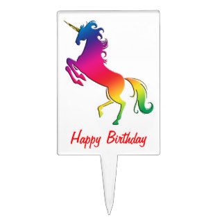Rainbow Unicorn with Gold Horn Birthday Rectangle Cake Toppers