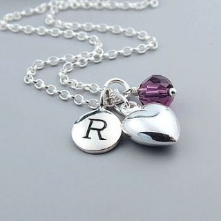 silver heart and birthstone necklace by wished for