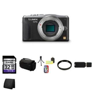 Panasonic DMC GF6 16MP Mirrorless Compact System Camera Body Only (Black) + 32GB SDHC Class 10 Memory Card + 46mm UV Filter + Deluxe Soft Large Camera and Video Case Bag + Table Top Tripod, Lens Cleaning Kit, LCD Protector + USB SDHC Reader + Memory Wallet