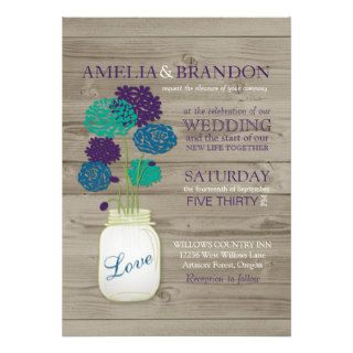 Teal purple Country Wedding with Mason Jar Invite