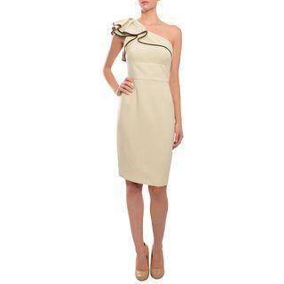 Carmen Marc Valvo Women's Sand One shoulder Crepe Ruffled Evening Dress Carmen Marc Valvo Evening & Formal Dresses