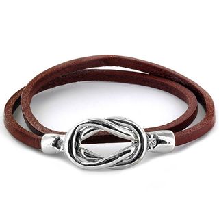 Steel Knot Double Wrap Leather Bracelet West Coast Jewelry Men's Bracelets