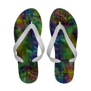 Torn Green Multi Colored Abstract Flip Flops