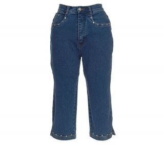 Denim & Co. Original Waist Stretch Capri 5 Pocket Jeans w/Rhinestones —