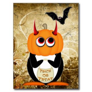 Evil Penguin Halloween Postcard