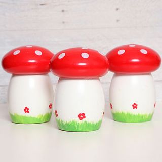 wooden toadstool money box bank by red berry apple