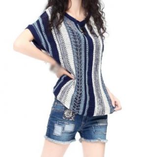 Artka Women's Pullover Perforated Color Stripes Knits Cardigan One Size Blue Pullover Sweaters