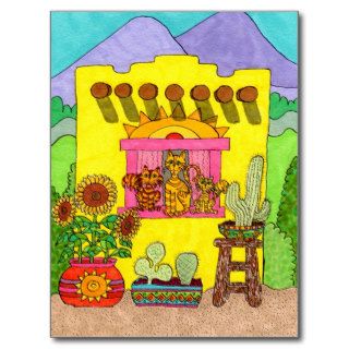 Three Cats in a Yellow Adobe House Post Cards