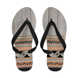 Peach Coral Andes Abstract Aztec Tribal Gray Wood Flip Flops
