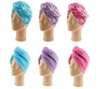 Set of 6 Flower & Solid Turbie Twist Hair Towels —