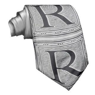 Block Letter "R" Woodcut Woodblock Inital Neckties