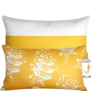 They Call Me Mellow Yellow Collection   Vicky Payne Designer Decorative 12"x20" Lumbar Throw Pillow Cover   Flowers (Floral) and Stripes   White / Cream and Yellow Hues   1 Pillow Cover, 2 Looks in 1  