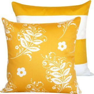 They Call Me Mellow Yellow Collection   Vicky Payne Designer Decorative 18" Square Throw Pillow Cover   Flowers (Floral) and Stripes   White / Cream and Yellow Hues   1 Pillow Cover, 2 Looks in 1   Kids Yellow Decorative Pillow Cover