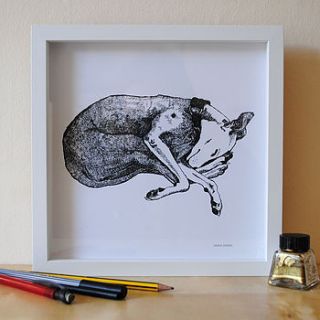 framed lurcher dog print in white by made by menna