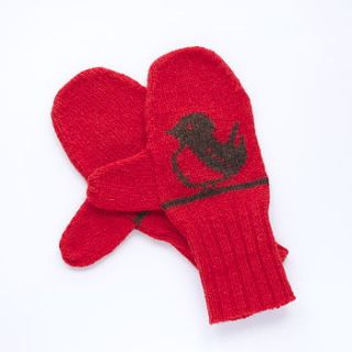 winter robin knitted mittens by clova knits