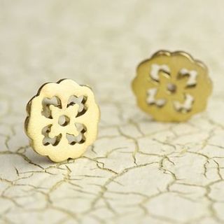 brushed gold cut out flower earrings by lisa angel