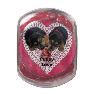 Rottweiler Puppies  Valentines Day Glass Candy Jars
