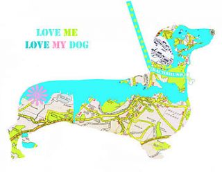 personalised dachshund map dog print by sundaebest