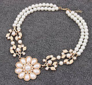 Fasion Pearl Beads Strand Choker Crystal Resin Sunflower Pendant Necklace Jewelry