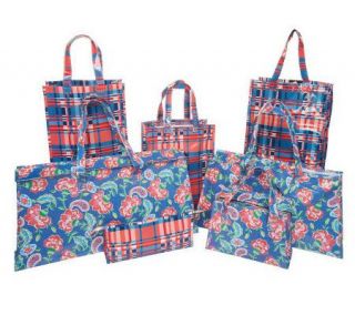 7 piece Floral and Plaid Reusable Tote Set by Valerie —