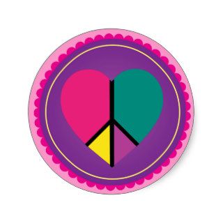 Heart Peace Sign Round Sticker