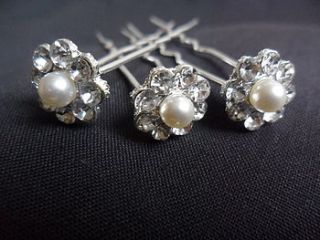 set of three diamante and pearl hair pins by yatris home and gift